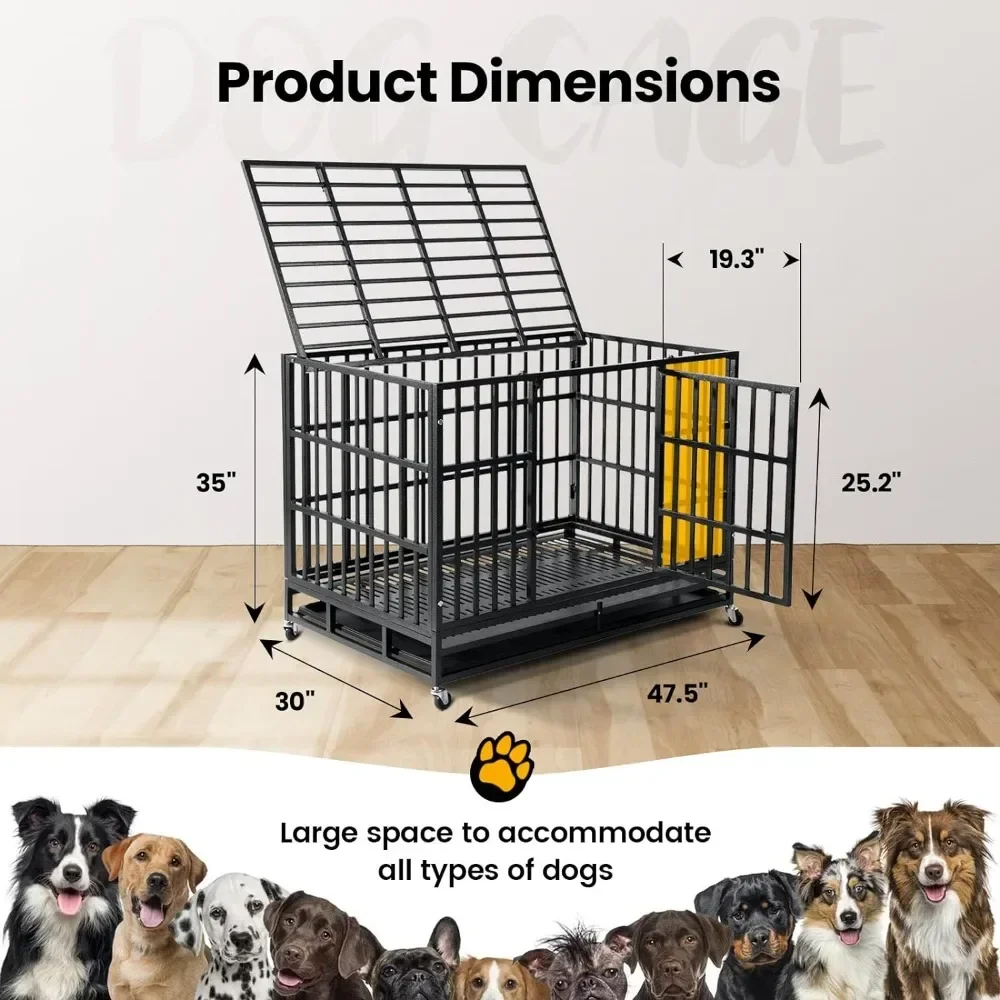 48 inch Heavy Duty Indestructible Dog Crate,New Upgrade Tray for Large Dogs,XL Dog Crate for High Anxiety Dogs/Sturdy Locks