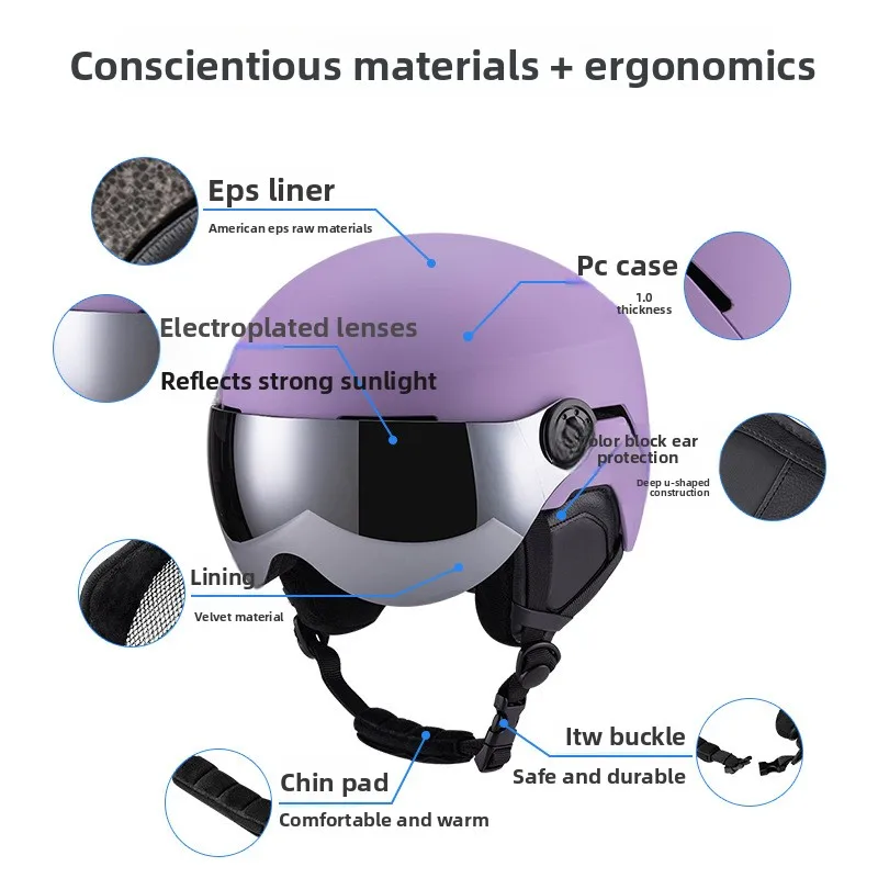 남녀공용 안티콜리전 스키 헬멧 통합형 스노우 글라스 방풍 보온 안전 헬멧 스노보딩용
