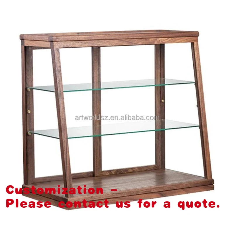 custom.Artworld Displays Store Jewelry Showcase Black Walnut Solid Wood Desktop Transparent Dustproof Display Glass Cabinet