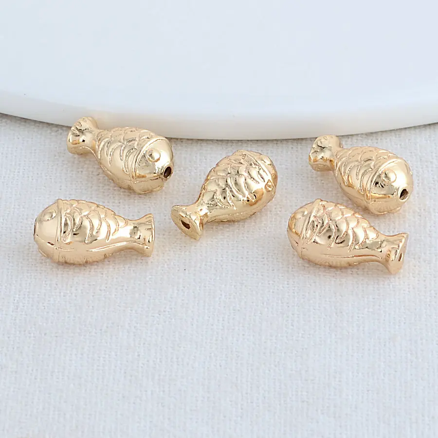 10PCS 7*12.5MM 14K Gold Color Brass Fish Charms Pendants Jewelry Making Supplies Diy Necklaces Bracelet Findings Accessories