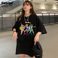 Sailor Moon Cartoon Water Ice Moon Pattern Printed Short-sleeved Loose Bf Boyfriend Style Best Friend T-shirt
