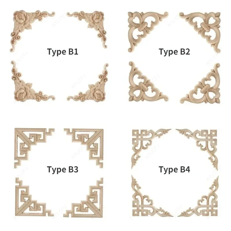 Chinese Style Home Decoration Solid Wood Stickers Dongyang Wood Carving White Embryo Multi Size Small Corner Flowers