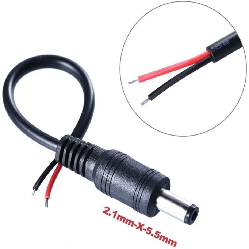 Kabel pigtail daya DC 22AWG Pria Wanita 5.5mm x 2.1mm konektor untuk catu daya 12V adaptor kamera CCTV DVR Strip LED