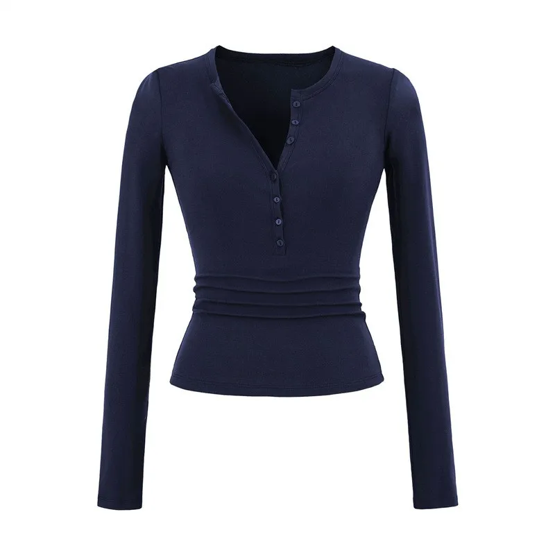 Long Sleeve V Neck Top Regular Length Private Celebrity Style with Slim Fit Pure Desire Style Sexy Long Sleeve Shirts for Women