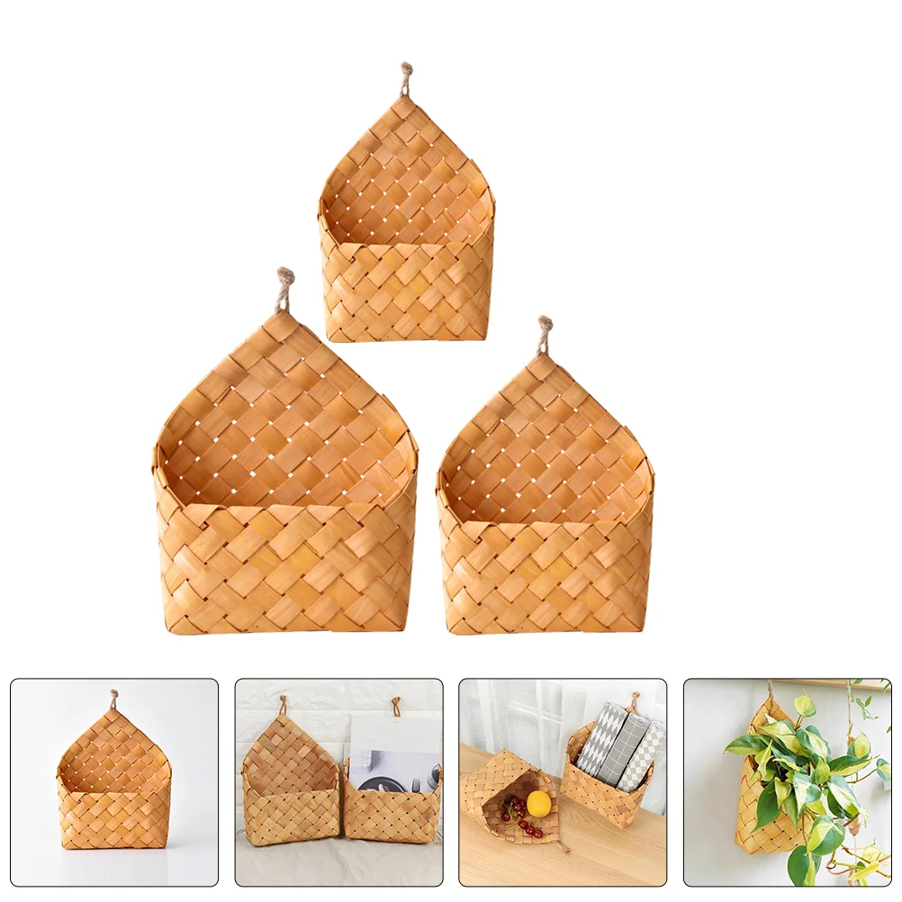 

3 Pcs Woven Basket Wall Large Baskets for Storage Hanging Vegetable Flower Chinese Fir