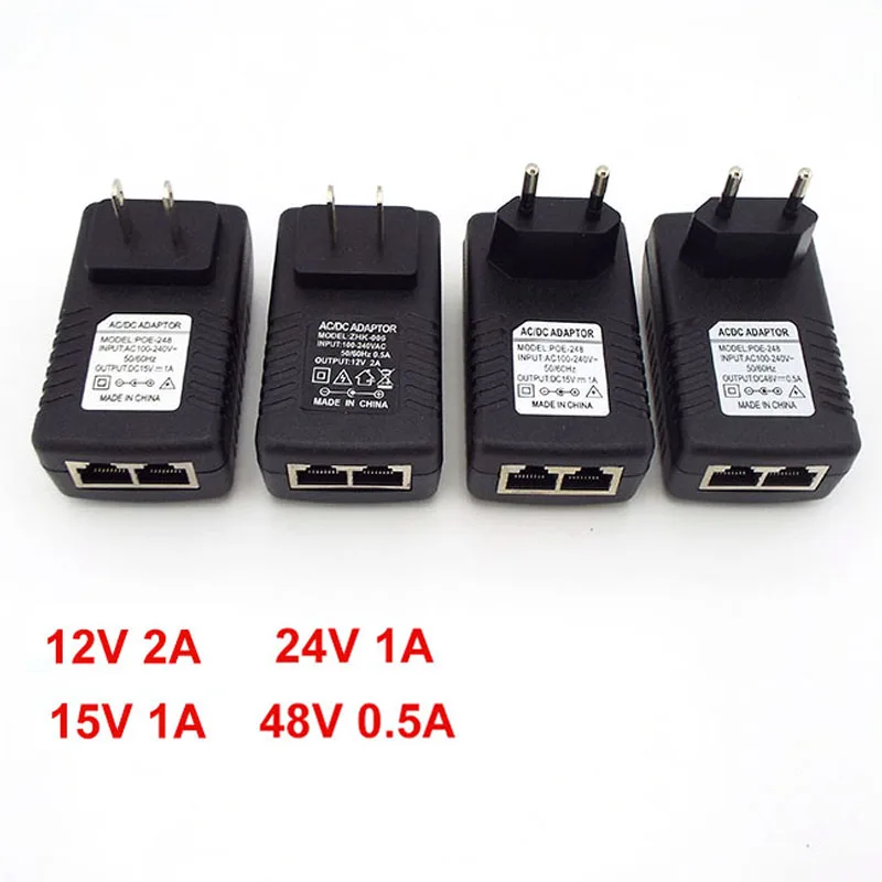 POE Injector Ethernet CCTV Power Adapter 48V 0.5A 15V 1A 12V2A 24V 1A for IP Camera POE Switch Power Supply Adapter EU/US Option