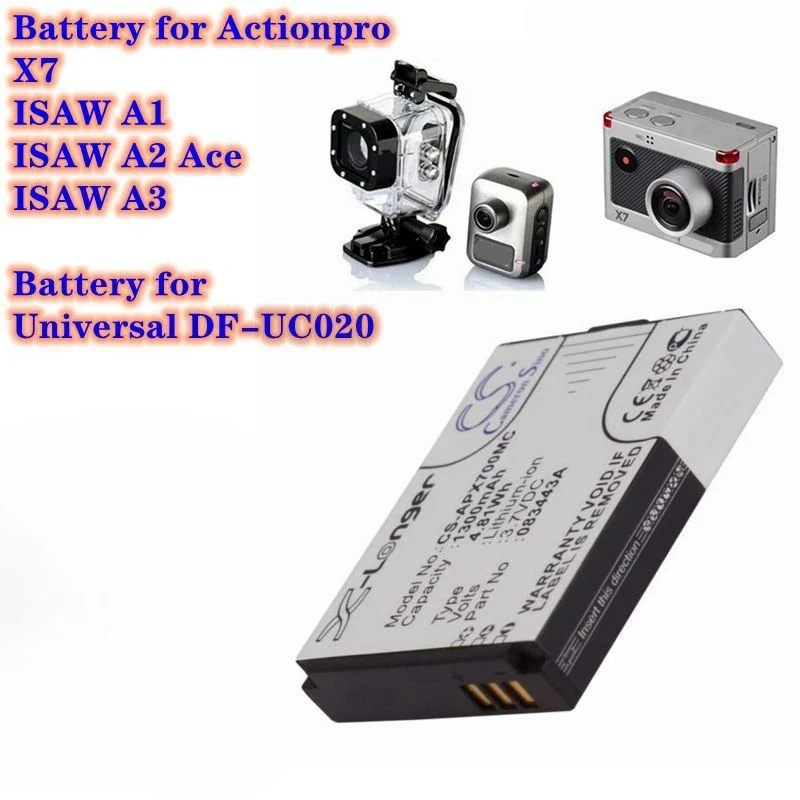 

Camera Battery 3.7V/1300mAh 083443A for Actionpro X7,ISAW A1,A2 Ace,A3,Universal DF-UC020