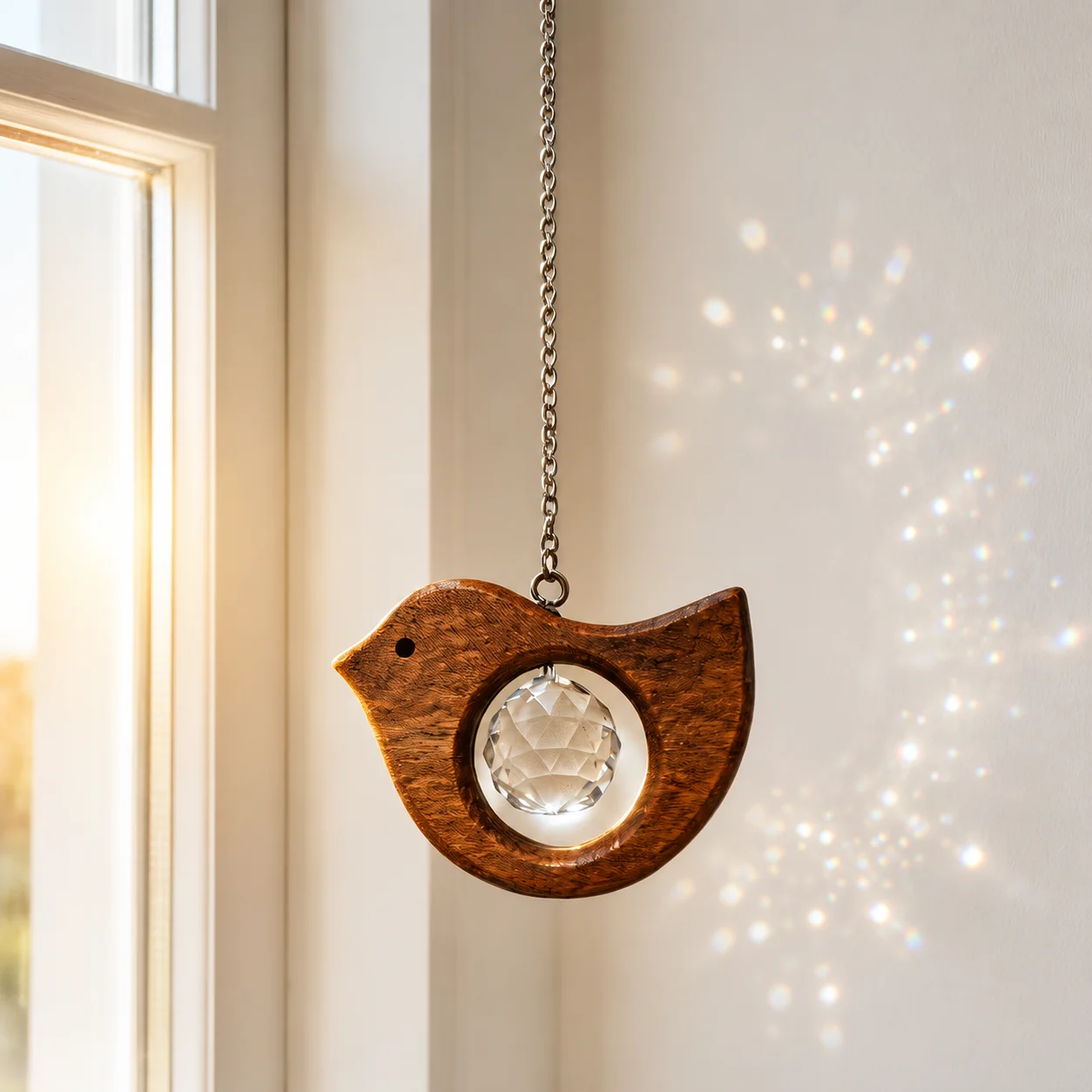 Rustic Wooden Bird Sun Catcher Crystal Prism Rainbow Window Hanging Suncatcher for Garden Home Decor Bird Lover Gift No Box