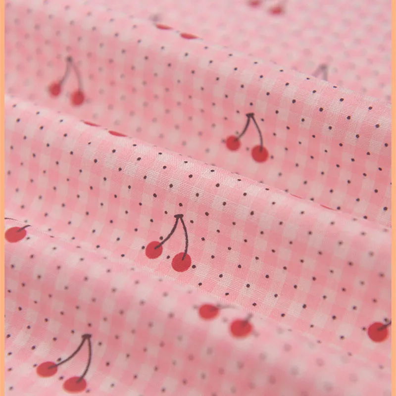 Little Plaid Fabric with Cherry, Polyester Cotton Fabric, Cheongsam Shirt Dress, Children Cloth, Table Cloth Curtain