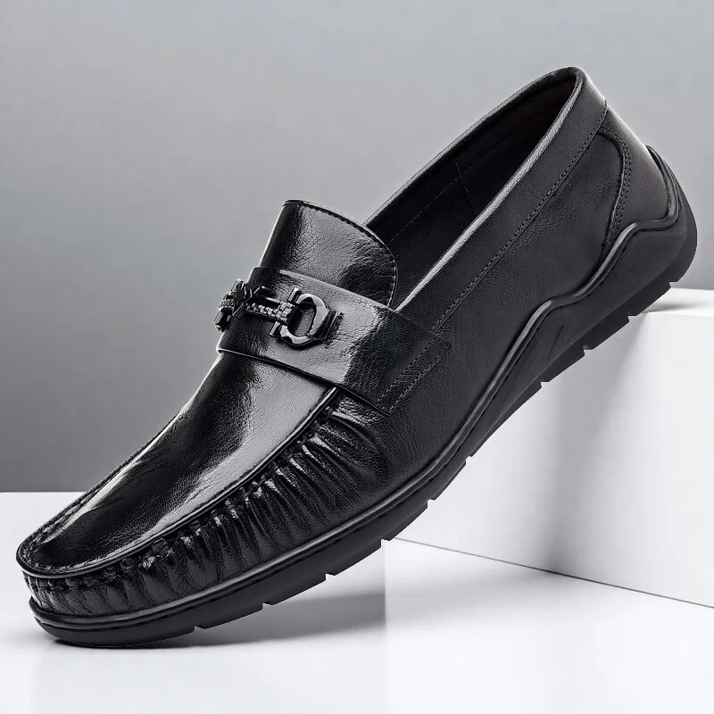 

2025 New Leather Men's Doudou Shoes with One Foot Soft Sole Non-slip and Breathable Driving Casual Leather Sheepskin Dress