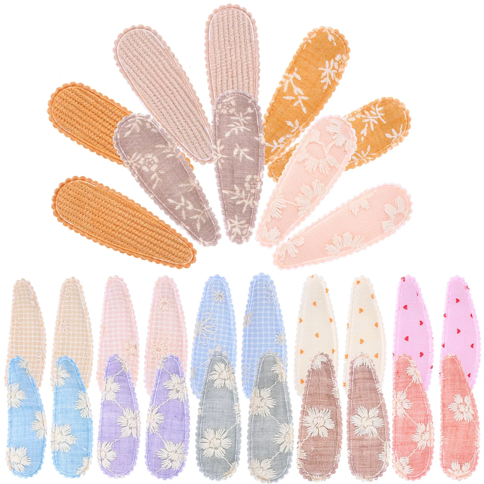 

30 pcs Fabric Hair Clips Set Small Embroidered Accessories Snap Clips for Little Girl Baby Hair Decorative Pins