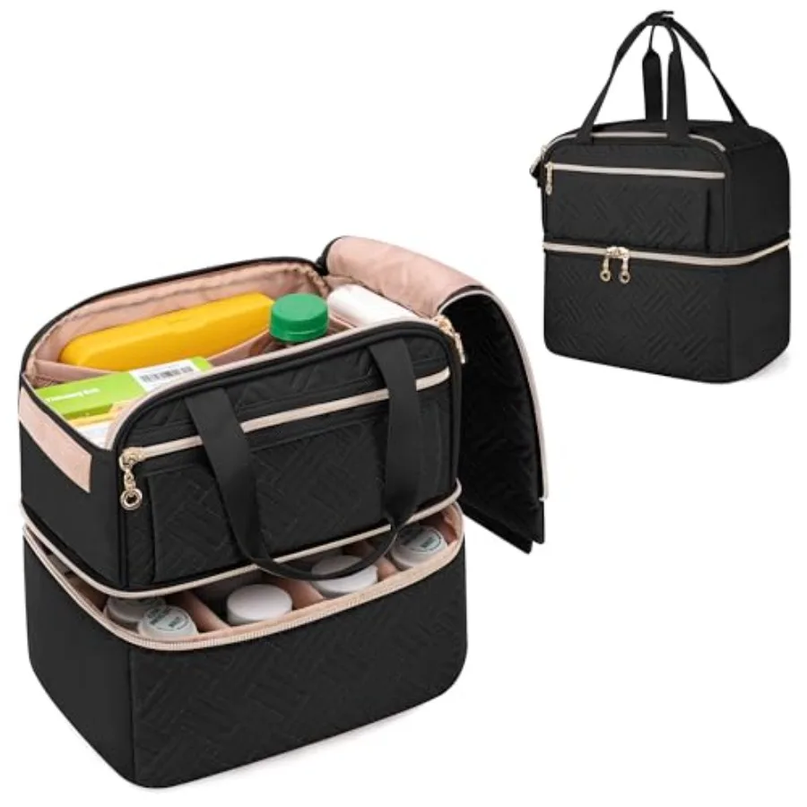 

Двухслойный органайзер для таблеток, пустая запираемая сумка для хранения лекарств, дорожная сумка для медикаментов с 4 настраиваемыми разделителями для путешествий