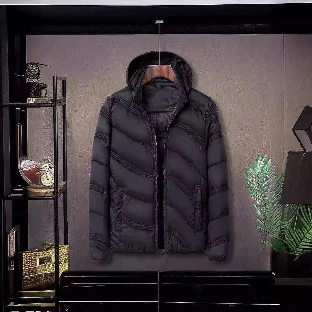 Men Down Jacket Winter Fashion Simple Solid Color Hooded Man Outerwear Long Sleeve Zipper Cold-proof Lightweight Male Coat