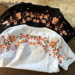 Embroidery T-shirts Women Baggy M-4XL Clothes O-neck Футболка Design Classical Chinese Style Streetwear Personal Aesthetics Cozy