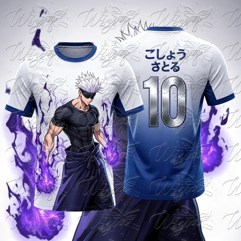 Jujutsu Kaisen Gojo Satoru 3D Print Soccer Jersey Summer Quick Dry Short Sleeve T Shirt Men Women Unisex No.10 Sport Tee Top