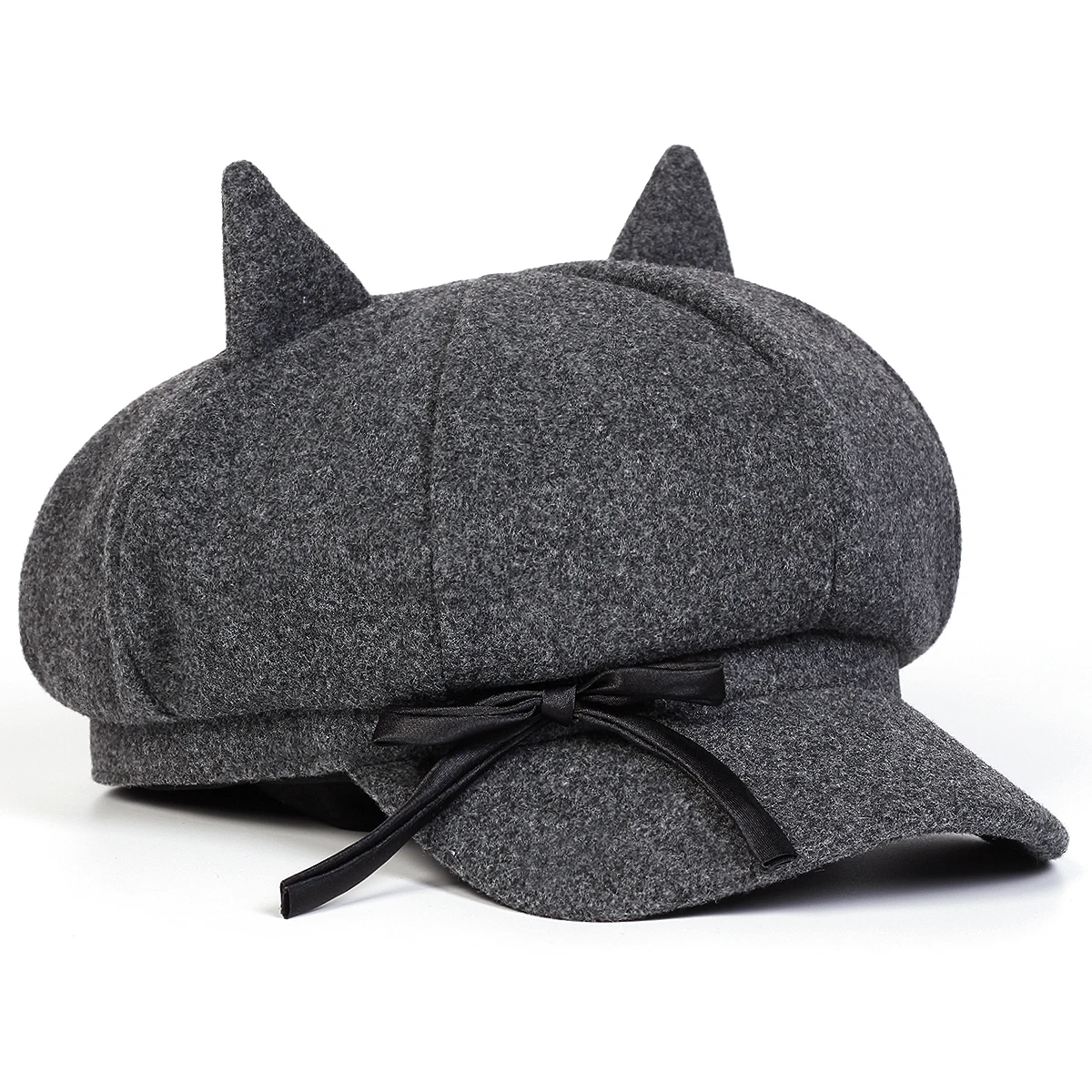 Unisex Personalized Demon Horn Bow Newsboy Hat Spring and Autumn Retro Beret Hats Wild Casual Hats Octagonal Cap