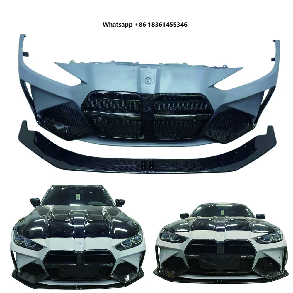 For M3 G80 M4 G82 Style a Front Bumper Half Carbon Fiber Wet Carbon Version