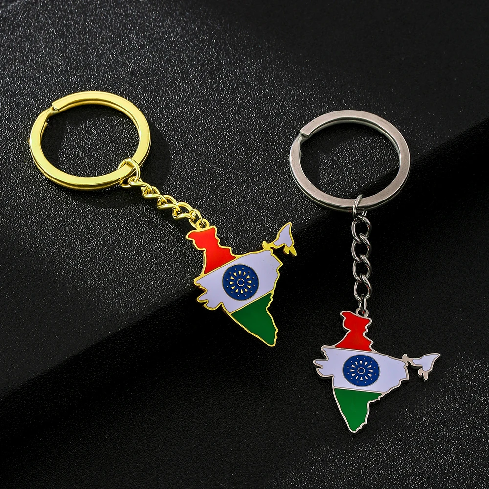 Fashion India Map Flag Key Chain Stainless Steel Men Women भारत गणराज्य Maps Keyring Jewelry Gift