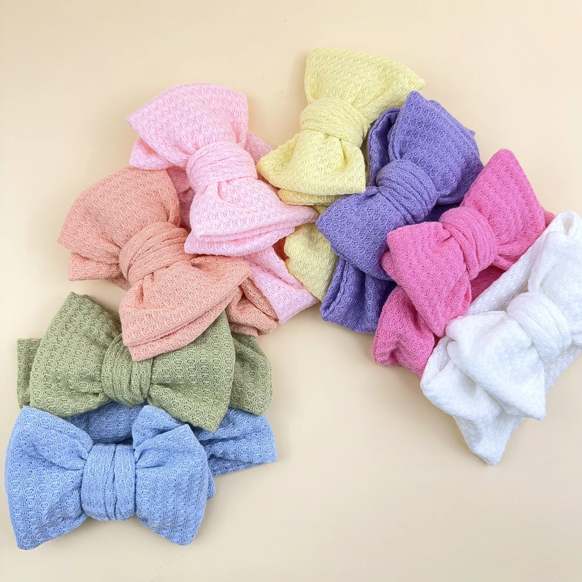 24pc/lot New Large Waffle Knit Bow Headbands Baby Girls Cotton Elastic Hairbands Children Kids Hair Accessories Newborn Headwear