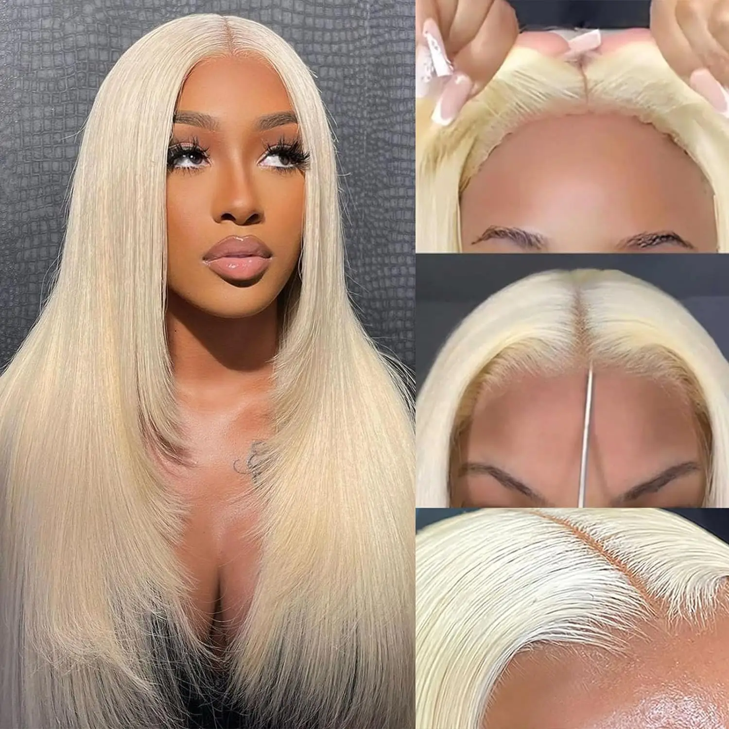 Rosabeauty 8 40Inch 13x6 Blonde 613 HD Glueless 13X4 Frontal Wig Preplucked 250% Straight Lace Front Human Hair Wigs For Women