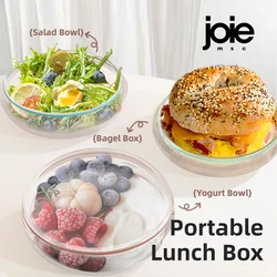 Joie Clear Lunch Box Portable Round Lunch Box For Bagel Sandwich Burger Roll Muffin Fruit Salad Fresh-Keeping Box Microwave Safe