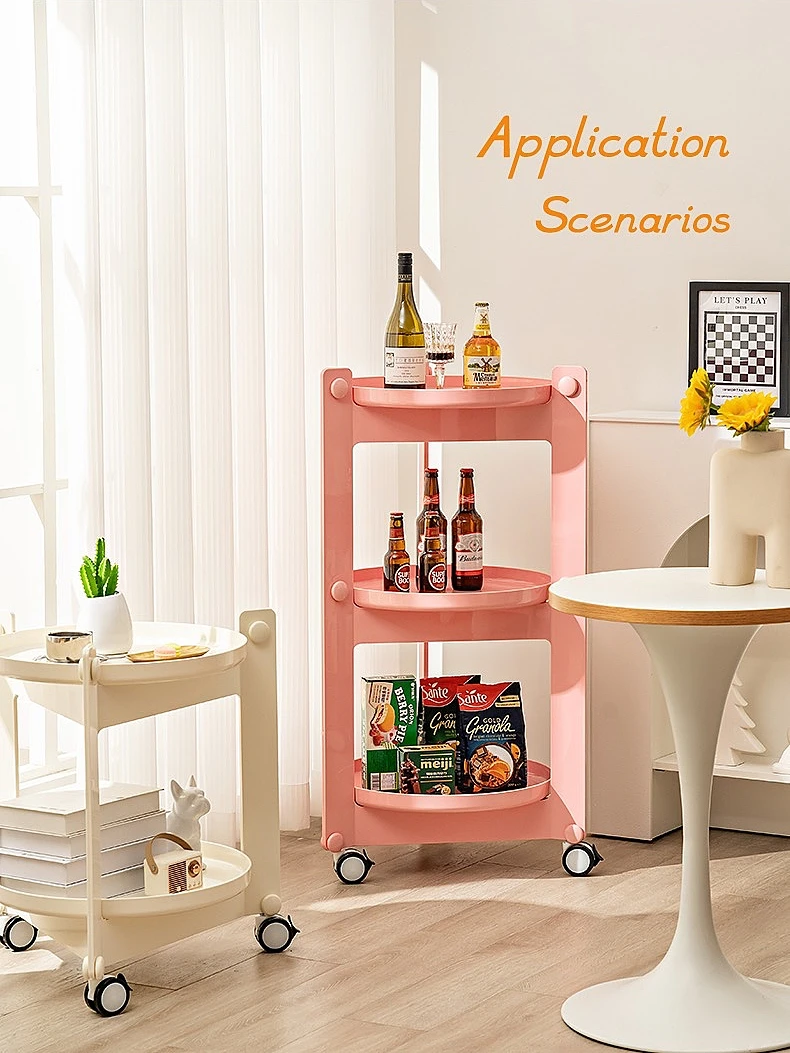 Mobile color matching round coffee table cream wind bedside table tray storage cart rack image 5