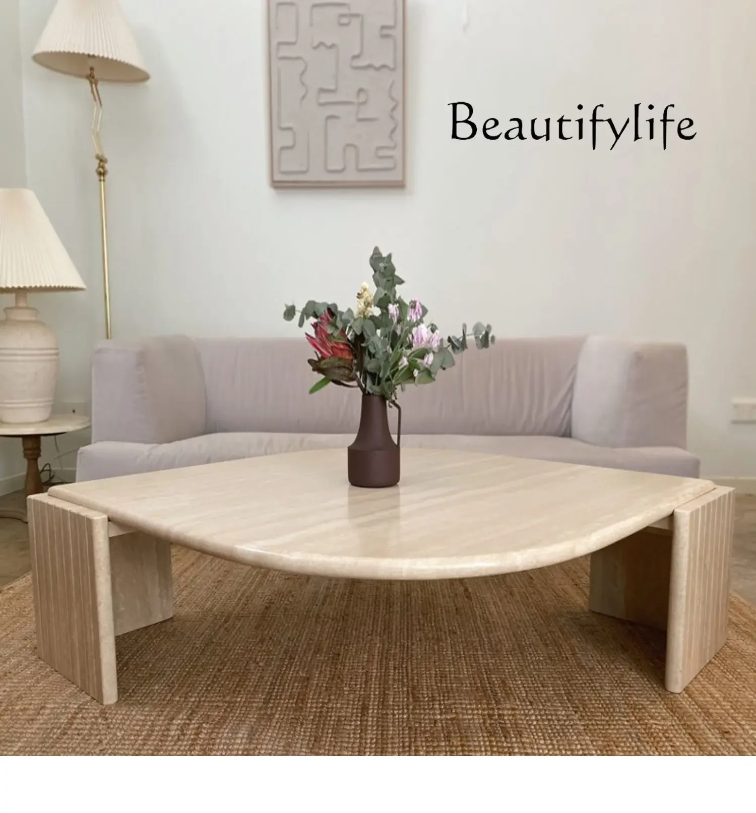

SS Wabi Sansan Natural Travertine Living Room Small Apartment Coffee Table Nordic Designer Custom Villa Marble Coffee Tea Table