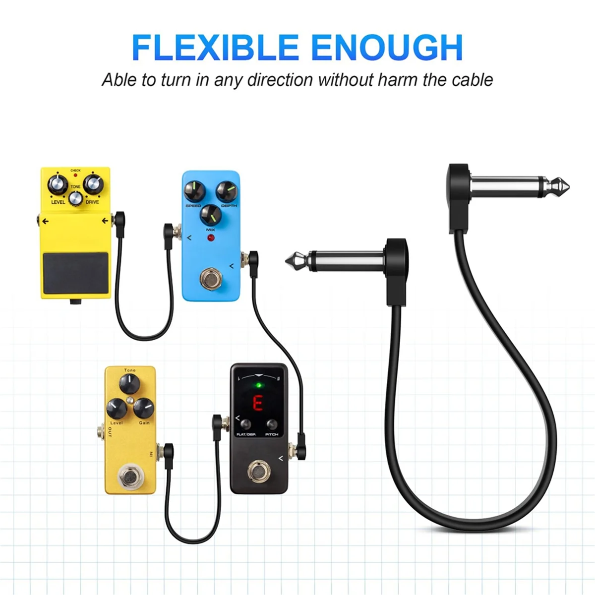 

FLLF 6 Pack 6 Inch Guitar Patch Cable, Instrument Guitar Pedal Cable Right Angle Flat Patch Cable