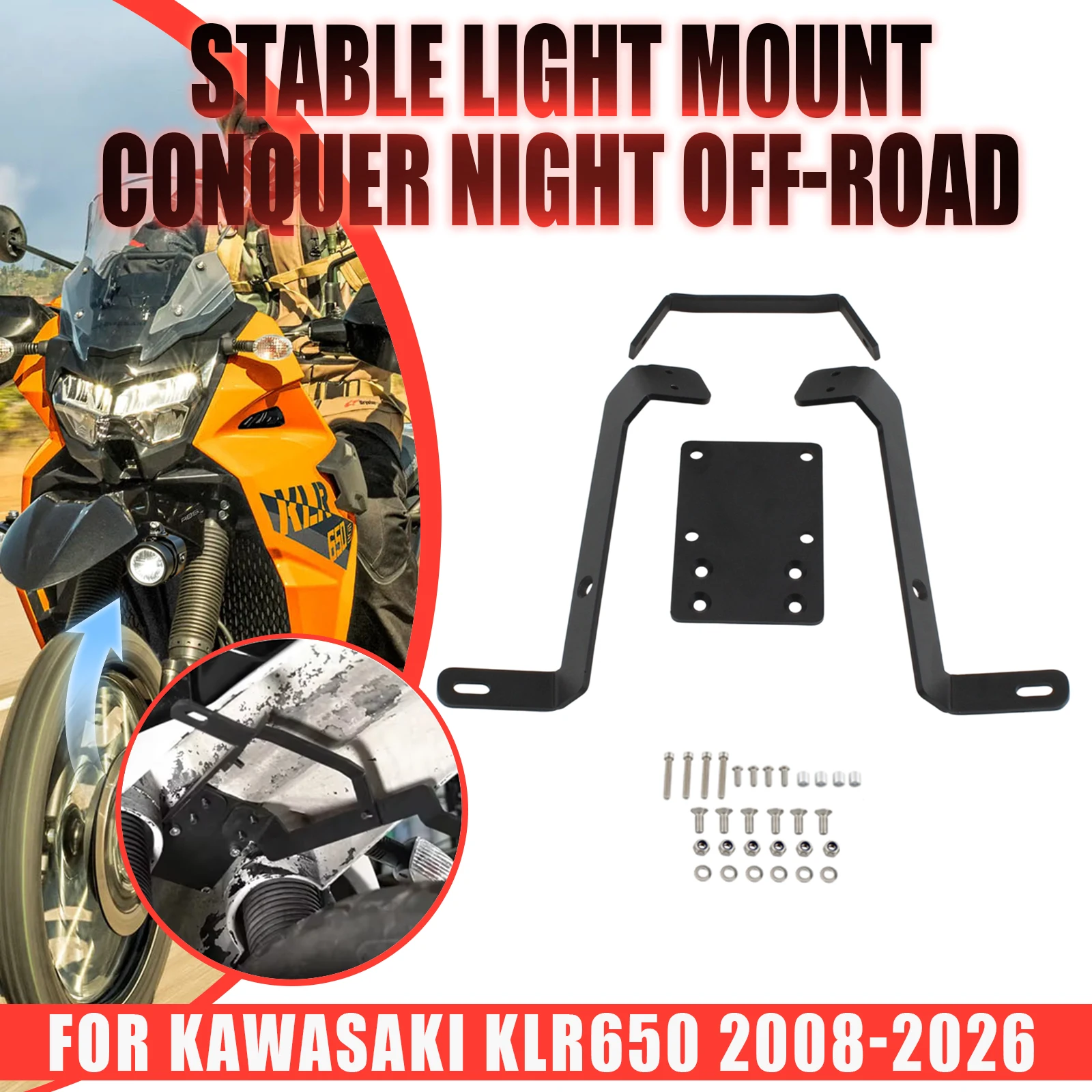 カワサキ-klr650-2008-2009-2010-2011-2012-2013-2026年モデル用-バイクフロントフェンダー補助ライトフォグランプマウントブラケットサポート