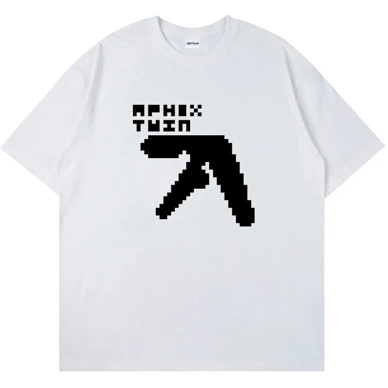 Harajuku Oversized Vintge Men Tshirt Letter Aphex Twin Print Unisex Short Sleeve T-Shirt Cotton Clothes Goth Y2K Streetwear Tops