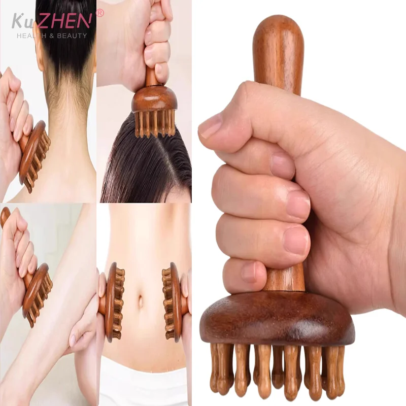

1pcs Portable Sandalwood Gua Sha Massage Brush Head Neck Abdominal Leg Body Meridian Massager Wooden Massage Tools