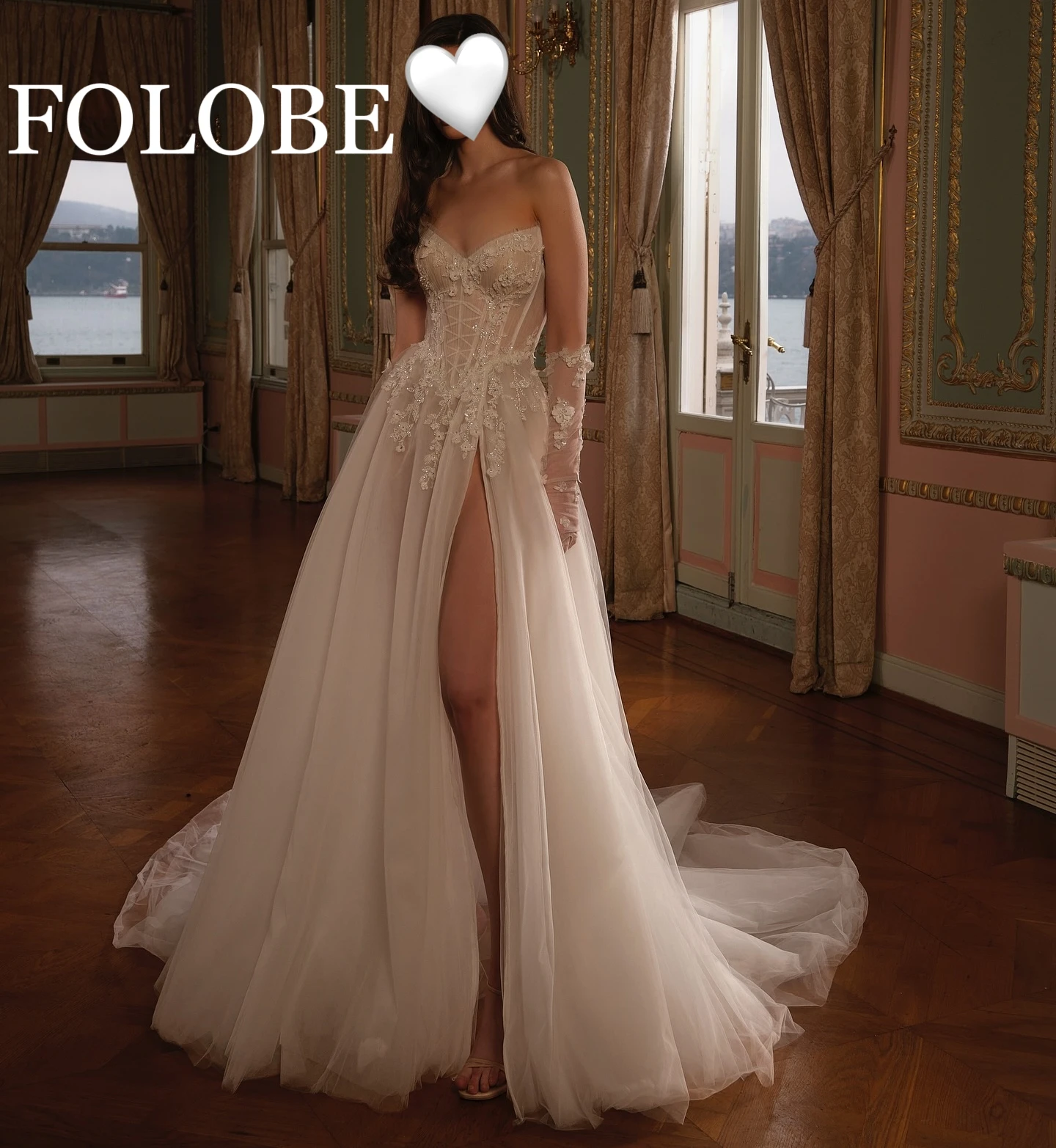 Luxury Sleeveless Wedding Dresses 3d Flower Floor Length High Split Bridal Gowns Sparkly Evening Dresses 2025 Rode De Morrie