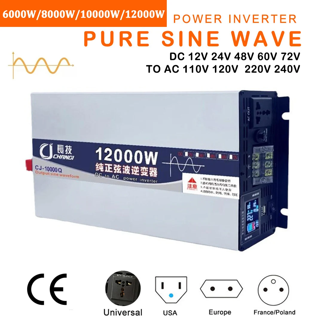 

6000W 8000W 10000W 12000W Pure Sine Wave Inverter DC 12V 24V 48V 60V 72V to AC 110V 220V Power solar Inverters Voltage Converter