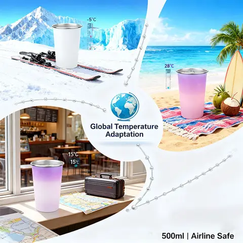 500ml Color Changing Gradient Purple Mug 304 Stainless Steel Cup Cold Drink Tumbler for Water Juice Coffee Bar Home Use