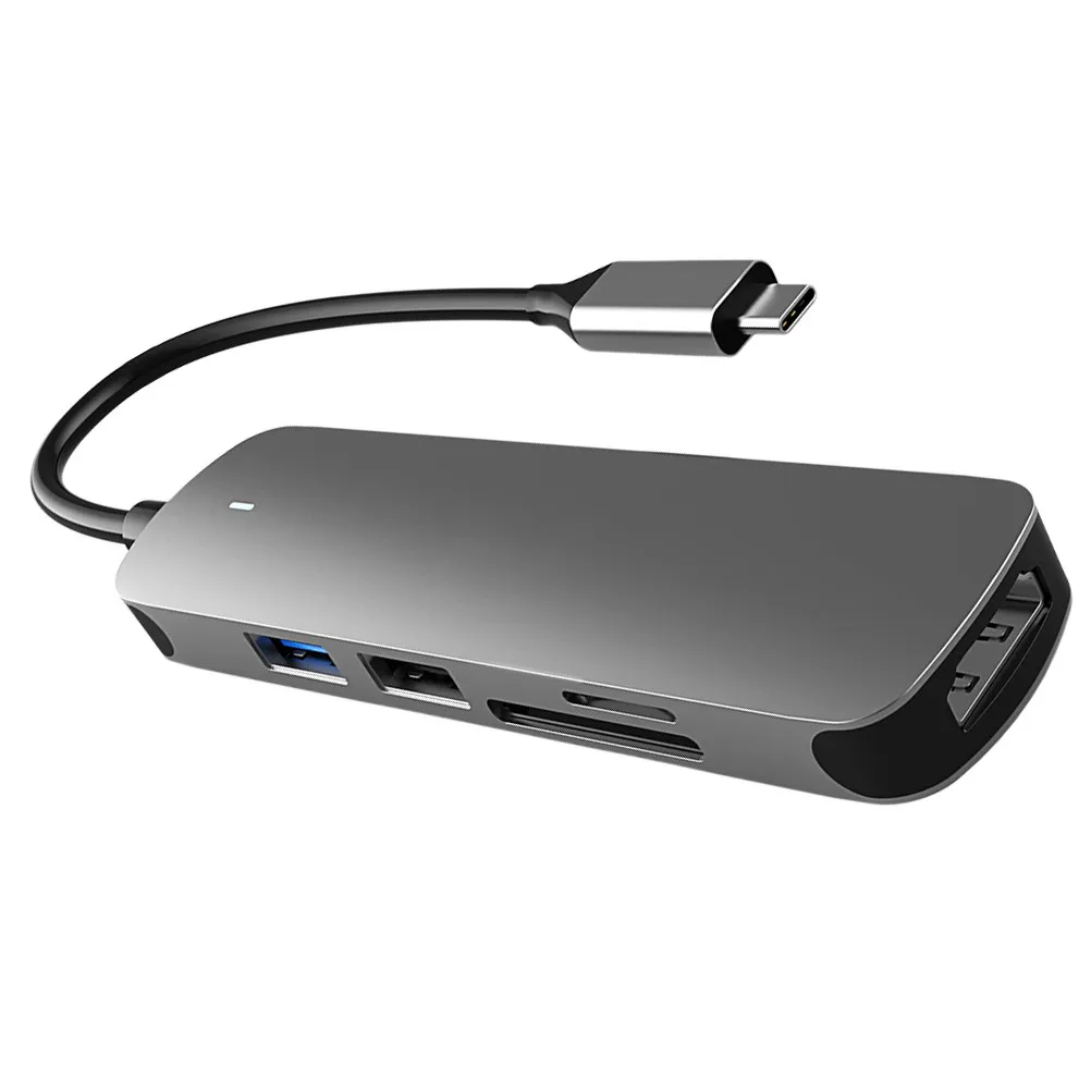 

5-in-1 Type-C USB Hub Dock Station Aluminum Body Supports 3840x2160 Video Output Connects Monitor Keyboard Mouse Printer USB