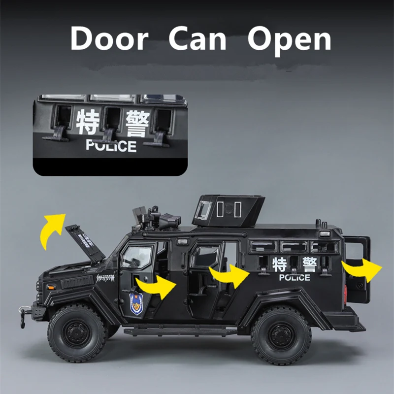 1:24 Alloy Tiger Armored Car Truck Model Diecast Metal Military Explosion Proof Car Vehicles Model Sound and Light Kids Toy Gift