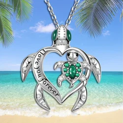 Fashionable Exquisite Sea Turtle Love Pendant Necklace Hollow Out Design Women's Necklace Mother's Day Perfect Gift for Mom Kids