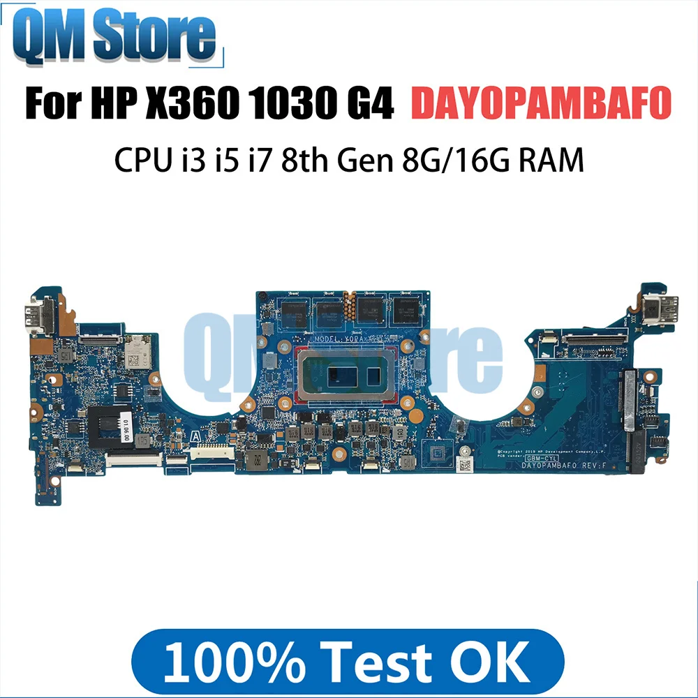 Notebook Mainboard For HP X360 1030 G4 L78696-601 L70769-601 DAY0PAMBAF0 Laptop Motherboard With CPU I3 I5 I7 8th 8G 16G RAM