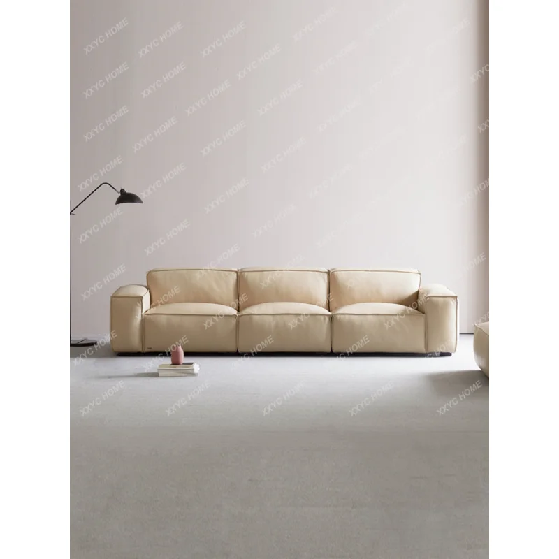 Leather Sofa First Layer Cowhide Nordic Retro Straight Square down Sofa Italian Minimalist home decoration accessories