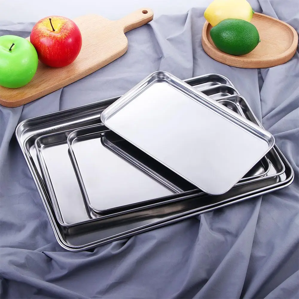 

For Toaster Oven Kitchen Rectangle Stainless Steel Anti-rust Fruit Plate Loaf Pan Cookie Sheets Baking Tray Cake Dish