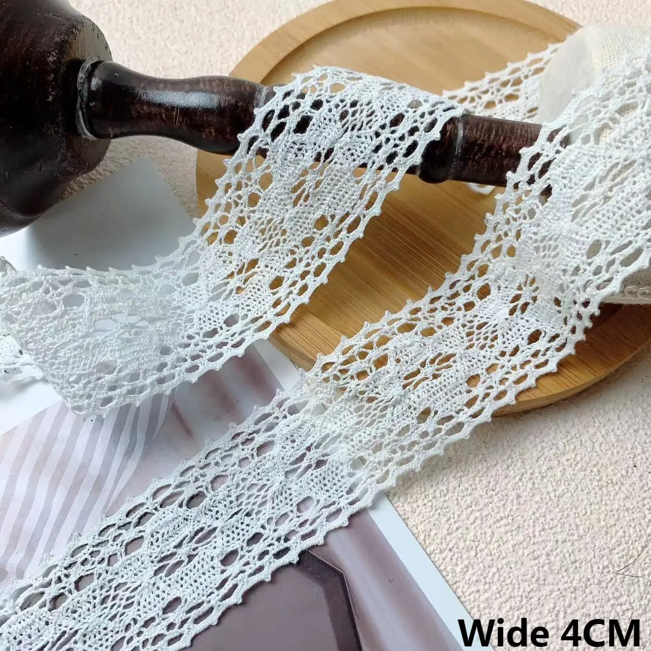 4CM Wide White Cotton Hollow Embroidered Stitched Lace Fabric Fringed Ribbon Dress Collar Cloth Trim DIY Crafts Sewing Supplies