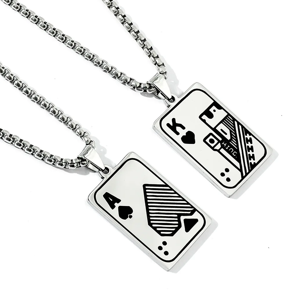 Men Statement Poker Lucky Ace Of Spades Pendant Necklace Red Black Silver Color Stainless Steel Jewelry Fortune Playing Cards