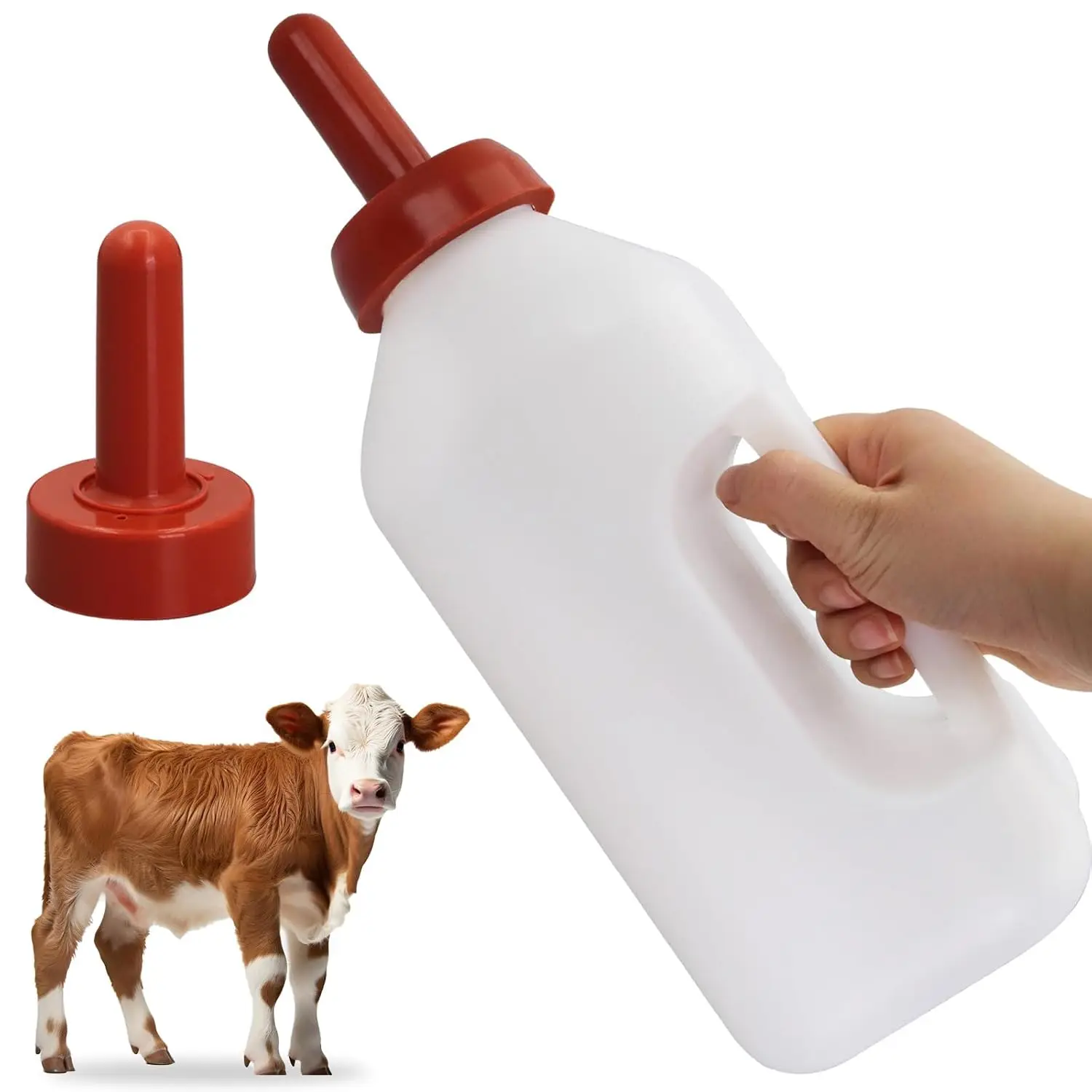 

2L Calf Nursing Feeding Bottle with a Replacement Nipple, Calves Nursing Milk Feeding Bottle with Handle Livestock Supplie