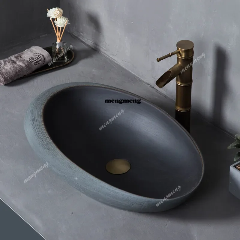 

Countertop basin ceramic oval retro washbasin single basin for home use