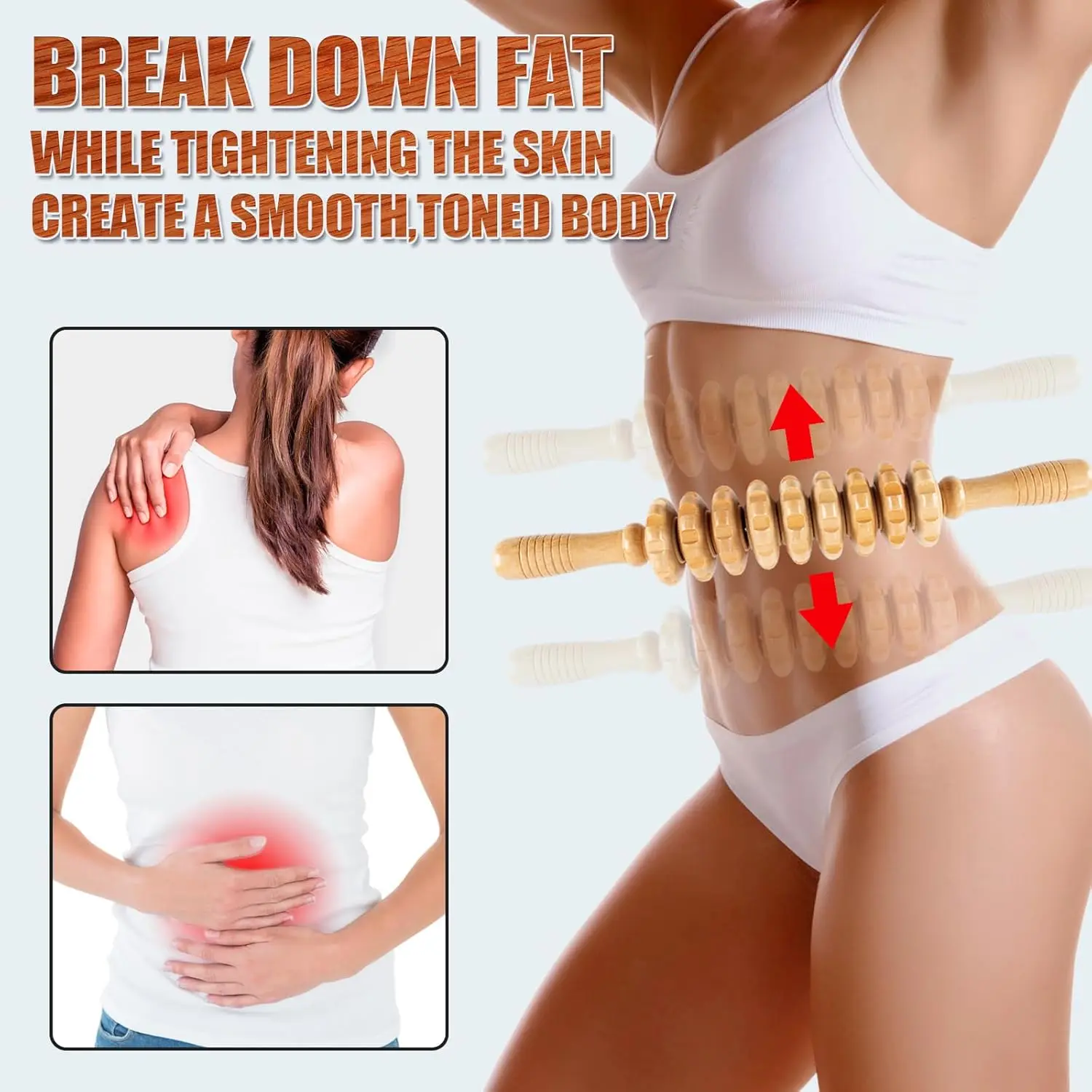 

Wooden Roller Massage Stick Handheld Gear Tool 9 Wheel Rolling Tool Bendable Roller Trigger Point Made Of Pure Natural Wood