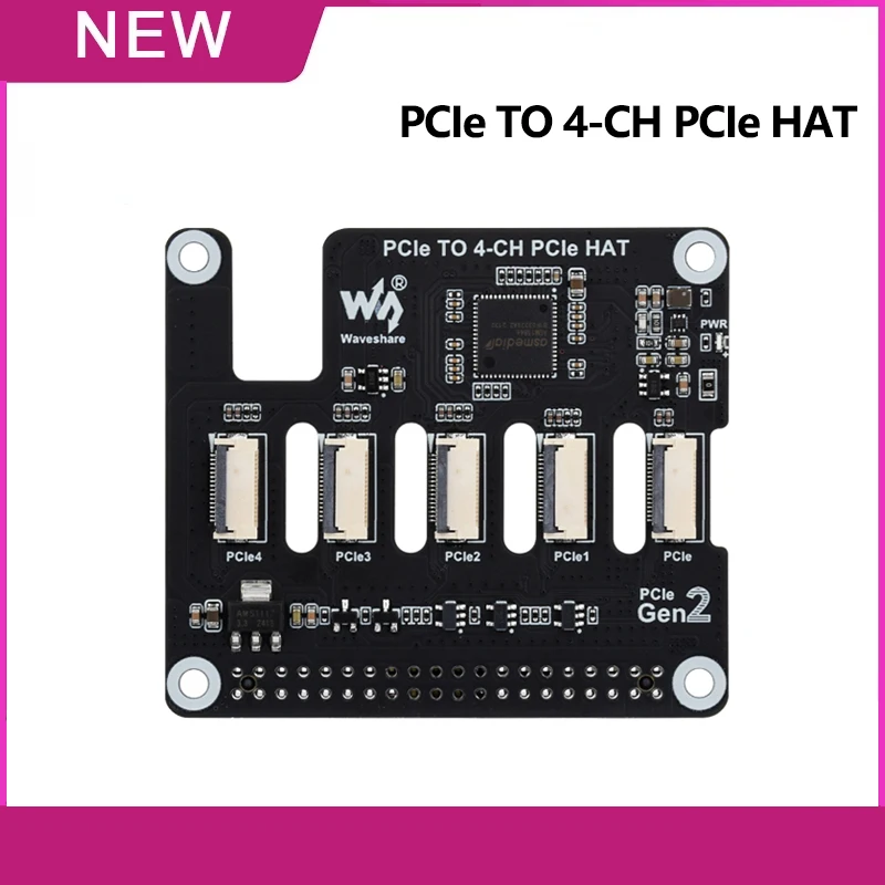 Waveshare PCIe PARA 4-CH PCIe HAT Raspberry Pi 5 PCIe para 4-CH FFC Placa de Expansão PCIe HAT Módulo Pi5 4 Canais