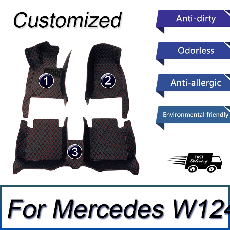 Custom Automotive Car Floor Mats For Mercedes W124 1985 1986 1987 1988 1989 Auto Luxury Leather Men Women Car Mats Full Coverage