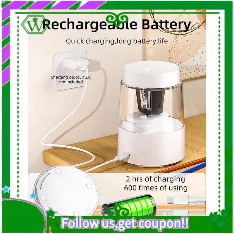 Reliable-Electric Pencil Sharpener Rechargeable Battery Powered For No.2/Colored Pencils(6-8Mm) White