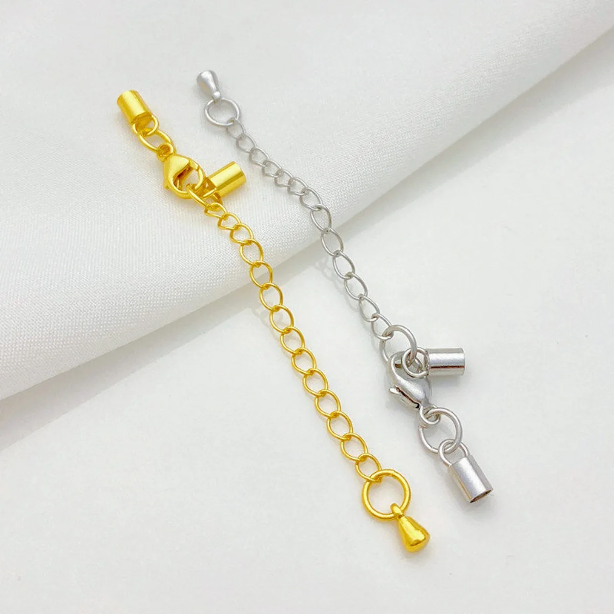 S925 Sterling Silver Vintage Teardrop Tail Extension Chain With Lobster Clasp Double Charms DIY Braided Cord Jewelry Making
