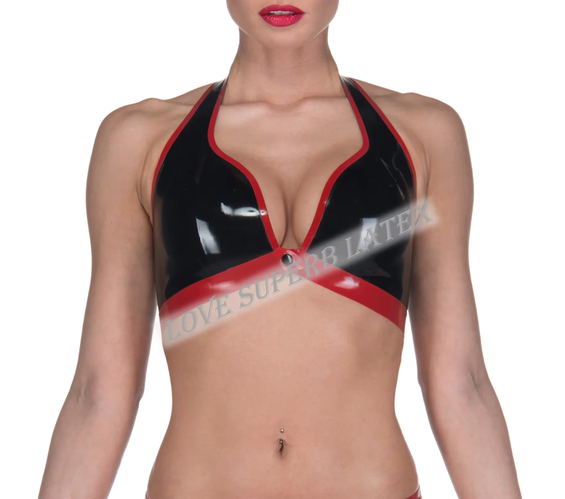 Sutiã de látex natural com gola halter, roupa íntima de borracha, fixação frontal única, sexy, fofo, personalizado